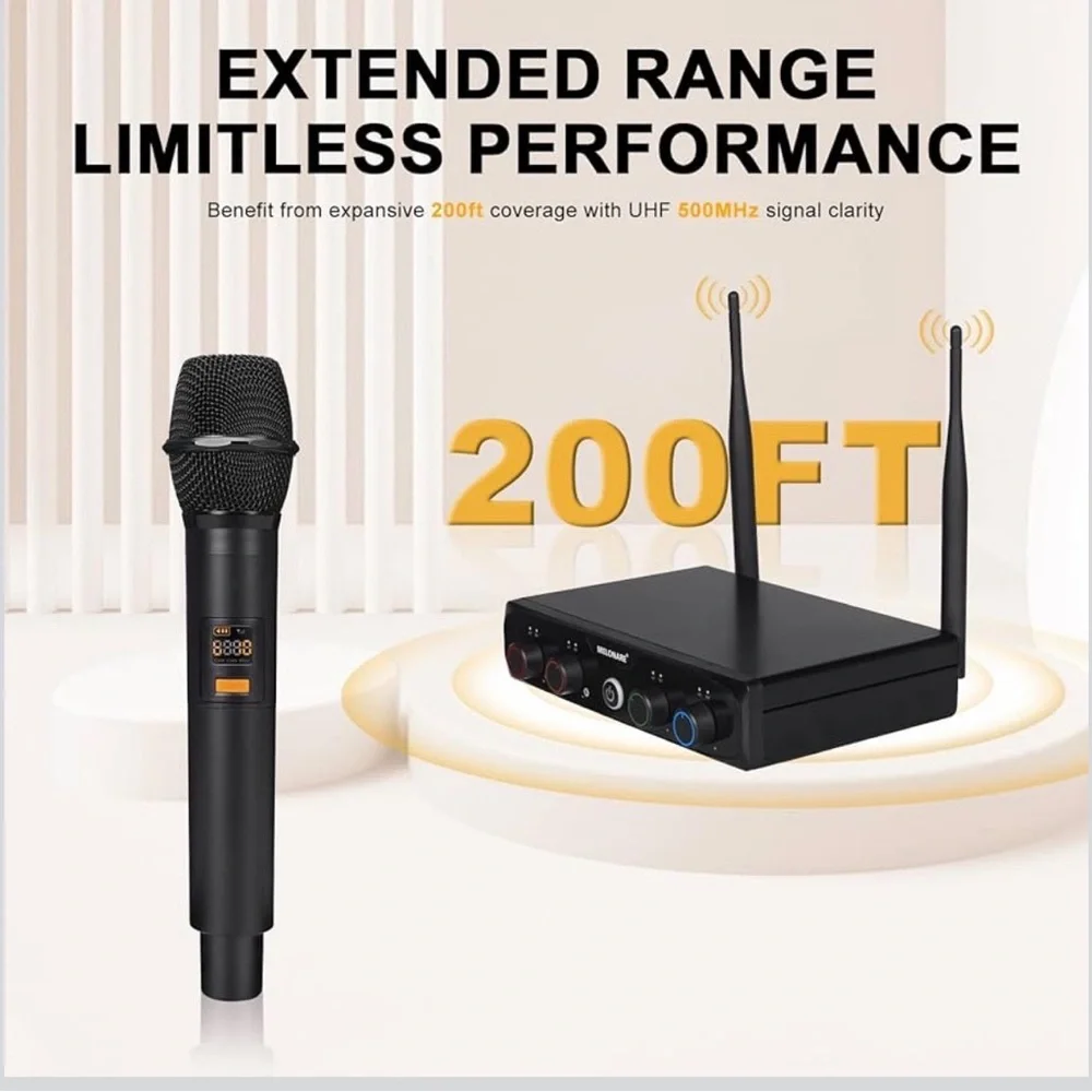 4-Channel Wireless Microphone System, UHF Compact Cordless Mic Set w/ 4x10